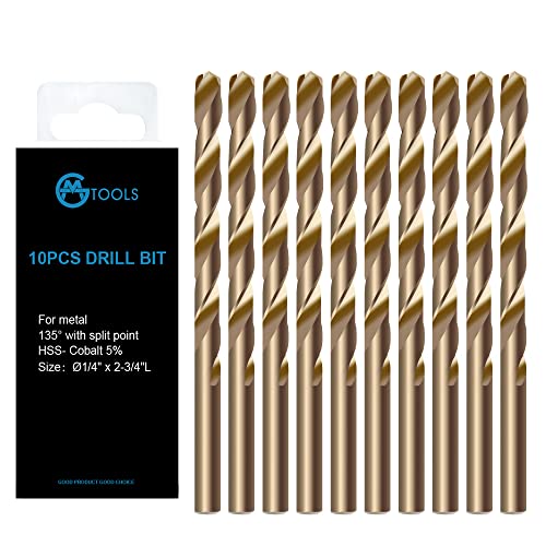 GMTOOLS 1/4 inch Cobalt Drill Bits, M35 HSS, 135 Degree Tip, Jobber Length Twist Drill Bit Set for Hard Metal, Stainless Steel, Cast Iron, Wood and Plastic, with Storage Case, Pack of 10 - style: M35-1/4-10pcs