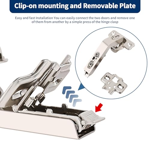2 Pack 135° Lazy Susan Cabinet Hinge,Full Overlay Concealed Hinge for Corner Kitchen Cabinet Replacement Hardware,Clip on Plate,Cupboard Folded, Folden Door,Closets-Plated Nickel Finish (135 Degree) - size: 135 Degree