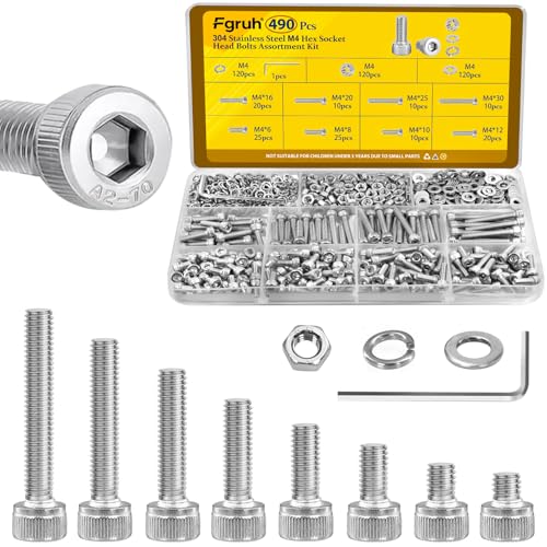 490PCS M4 Socket Screws Assortment Kit, M4x6/8/10/12/16/20/25/30 mm - size: SS M4 490pcs
