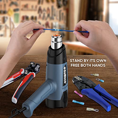 ROMECH 1500W Heavy Duty Heat Gun, Variable Temperature Control Hot Air Gun Kit with 2 Air Flow 120°F~1200°F and 4 Nozzles for Crafts Shrink Wrap (Blue) - color: Blue
