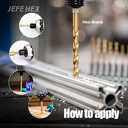 JEFE HEX 1/8" Hex Shank Drill Bits - 12 PCS HSS Titanium Drill Bits with Quick Change Shank Impact Driver Twist Drill Bit Set - size: 1/8" (12 pcs)