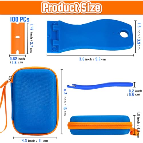 Plastic Razor Blade Scraper, 2PCS Scraper Tool with 100PCS Plastic Blades Carry Case, Cleaning Scrapers Remover Storage for Stickers, Decals, Adhesive, Labels, Paint, Glass, Car, Window, Caulk