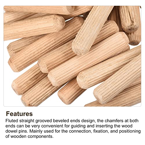uxcell Wooden Dowel Pins 36pcs 10x50mm(3/8"x2") Fluted Beveled Ends Wood Dowel Pegs Kiln Dried Hardwood for Woodworking Furniture Shelf - size: 10x50mm