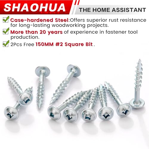 1200 Pcs #8 1-1/4" Pocket Hole Screws, Coarse Thread for Furniture, Cabinets, Compatible with Kreg Jig, Zinc Plated Pocket Screws for Indoor Use, Portable Handheld Box w/ SQ2 Square Drive Bit - size: A. #8 1-1/4"