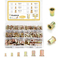 Kadrick Rivet Nut Kit, 250pcs Metric Rivet Nut Assortment Kit Galvanized Carbon Steel Flat Head Threaded Insert Nuts, Sizes M3 M4 M5 M6 M8 M10 - size: Metric Kit 250Pcs