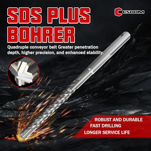 CSOOM SDS Plus Rotary Hammer Drill Bit 3/8"x6.3", Professional Concrete Drill Bit for Concrete, Brick, Stone and Cement Walls - size: 3/8"x6.3"