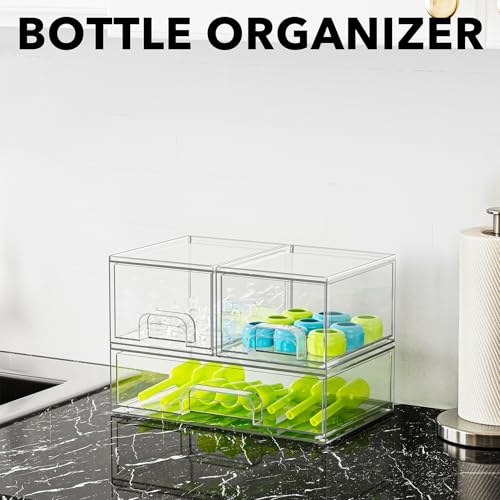 SpaceAid Bottle Storage Organizer Baby - Acrylic Bottles Station Organizer Container, Stackable Clear Drawers for Countertop, Vanity, Bathroom, Cabinet, Pantry Organization, 3 Pack, 2S1L, 7.8"H - size: 7.8"H, 3 Pack, 2S1L