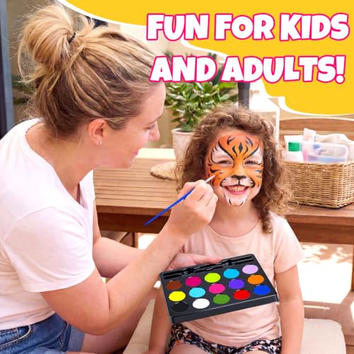 Drawdart Face Painting Kit for Kids - 15 Colors Non-Toxic Water Based Face Paint with Stencils & Brushes - Parties, Birthdays, Halloween Face Body Makeup Kit - color: 15 Colors Kit
