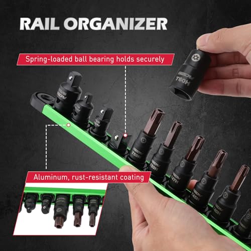 16 - Piece Tamper Proof Torx Star Bit Socket Set – T8-T60, 1/4", 3/8", 1/2" Drive with Magnetic Organizer, Includes Adapters for Garage & Workshop Use - color: 16pcs Torx T8–t60 +Mag Rail
