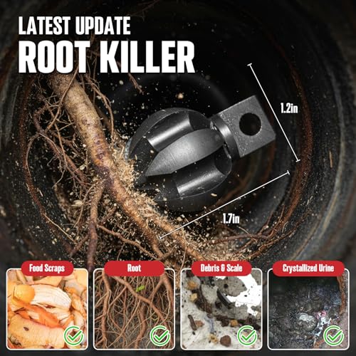 100 ft x 1/2 inch POPULO Auto Feed Electric Drain Snake Auger for 2 to 4 Inch Pipes, Sewer Plumbing Snake Auger, Heavy Duty Drain Cleaner Machine with 8 Cutters & 1 Root Killer & Gloves - style: 100ft x 1/2inch