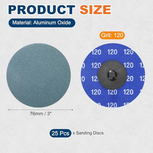 25 Pcs 3" 120 Grit Quick Change Surface Conditioning Discs | Aluminum Oxide Die Grinder Sanding Disc for Surface Prep Deburr Polish Rust Paint Removal, Blue - size: 3" (120 Grit)