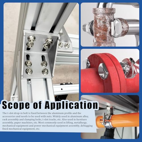 Glarks 120pcs M8 T Slot Drop-in Bolt with Hexagon Flange Nut Set, 16/20/25/30/35/40MM Hammer Head T-Bolt, T Shape Stud Sliding Screw Assortment Kit - size: M8