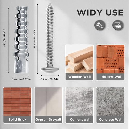 EasyAcc 4 Pack Heavy Duty Hollow Wall Anchors with Screws, Ideal for Installation of Space Bathroom Heaters, Loose Hinge Hole Repair Kits, Concrete Wall, Hollow-Wall, Wooden Wall (6x32mm)