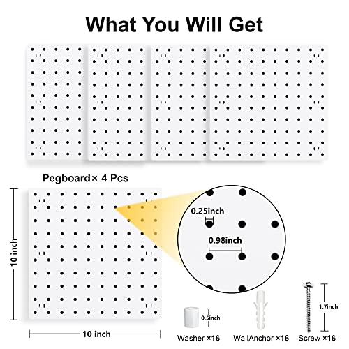 4Pcs Peg Board, Pegboard Wall Organizer Panels, White Pegboard Wall Mount - size: White Peg Board- 4Pcs