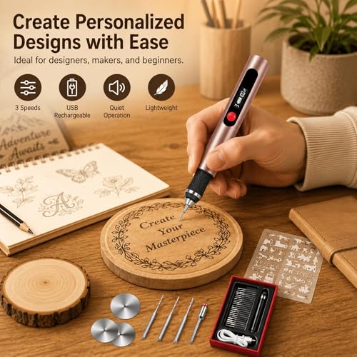 Engraving Pen,Lightweight Kit,35 Bits,3 Speed,Beginner-friendly Craft Tool - color: Pink