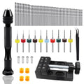 Dianrui 61PCS Pin Vise Hand Drill Set including 1PC Mini Drill Press Vise, 10PCS PCB Mini Drill Bits, 1PC Elbow Tweezers and 48PCS 0.3-3.5mm Micro Twist Drill Bits - style: 60 set with Drill Press