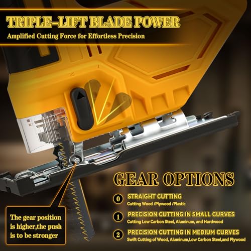 Cordless Jig Saw for Dewalt 20v Max Battery(Tool Only), Electric Jigsaw Cut Off Tool 400W 2700RPM 45° Beveled Cutting 3 Orbital Setting with 6 Blades for Straight/Curve/Circle Cutting (for Dewalt) - style: for Dewalt