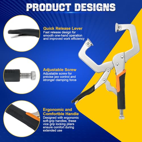 DASBET 3 Pack 11-Inch Locking C Clamp Pliers with Swivel Pads