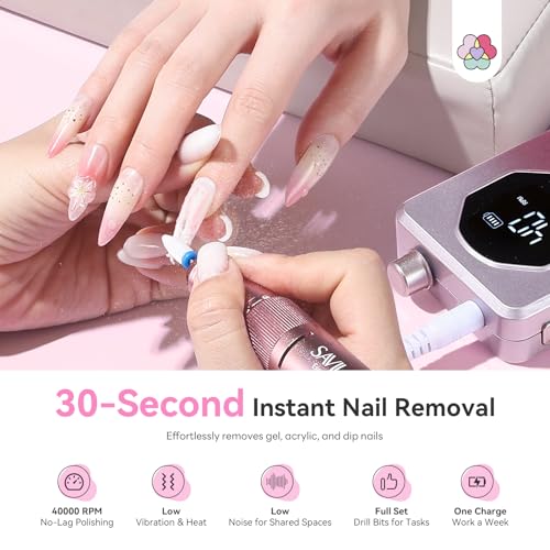 SAVILAND Fast Removal Nail Drill 40000RPM Electric Nail Machine for Acylic - color: Pink