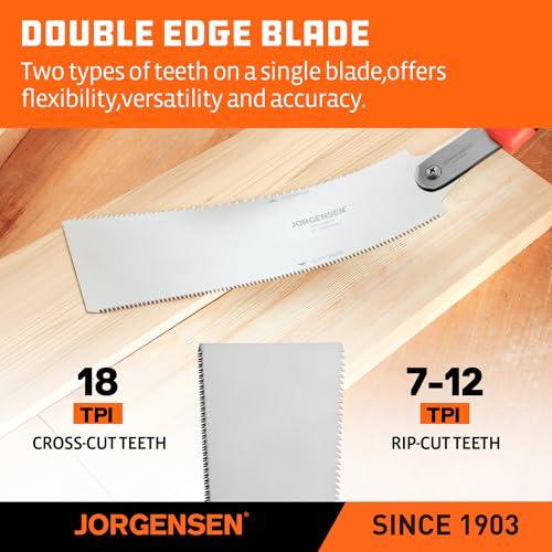 JORGENSEN Japanese Pull Saw, 10 Inch Pro Double Edge Hand Saw - SK5 Flexible Replaceable Blade, 7-12 & 18 TPI Flush Cut Blade, Japanese Handsaw for Hardwood & Softwood Woodworking, Wood Trim