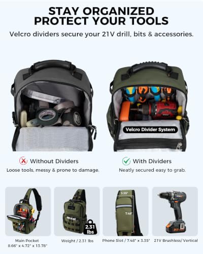 Electrician Tool Chest Bag, Tactical HVAC 3-Point Harness Olive - color: Green
