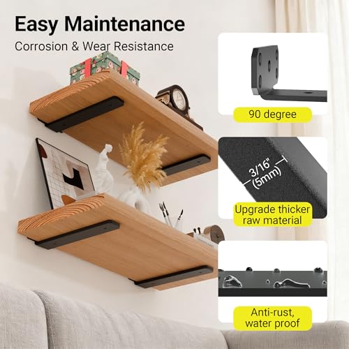 SKYSEN 12 Pack 6" Floating Shelf Bracket, Shelves Brackets, Wood Shelving Brackets Hardware - Heavy Duty - 4/6/8/10/12 inch - Real Hidden Bracket Design（tzj6-12） - size: 6 Inch