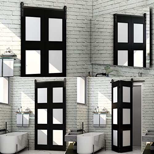 52" Bi-Folding Sliding Barn Door Hardware Track Kit,Smoothly&Quietly,Side Mounted Black Roller,Easy Install,Door Not Included [Fit Double 24" Bifold Doors] - size: 52" for 2 Doors
