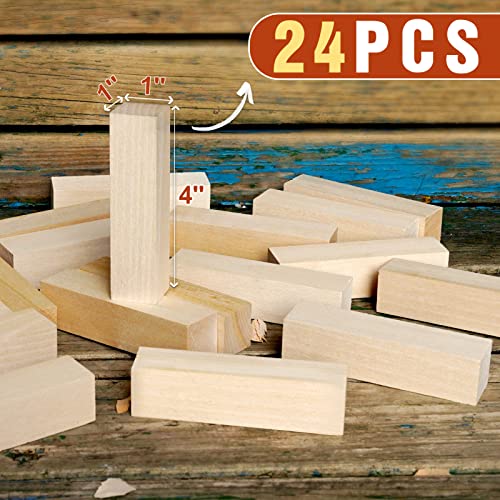 Basswood Carving Blocks, 24PCS Whittling Wood Blocks Wood Carving Kit, Bass Wood for Wood Carving Easy to Use, for Kids and Adults - color: 24 PCS