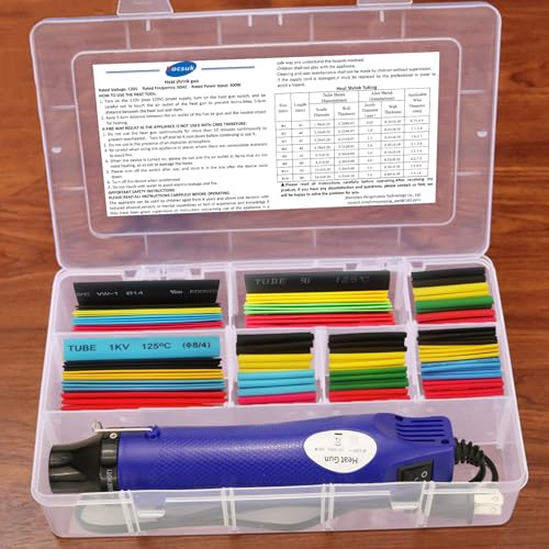 Heat Gun for Shrink Tubing - 328pcs 2:1 Wiring Heat Shrink tubing + 300W Shrink wrap Heat Gun with Case. - size: Shrink Ratio 2:1 with case