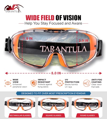 ANSI Z87.1+ Safety Goggles Over Glasses, Anti-Fog&Anti-Scratch UV380 Lenses - color: Orange