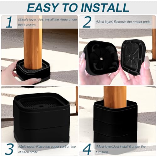 12 Pack Furniture Risers Adjustable Bed Risers Heavy Duty Stackable