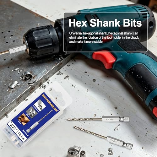 3/32 Drill Bit for Metal(10Pcs),M35 Cobalt Hex Shank Quick Change Twist Impact Drill Bit Set,with Storage Case - size: 3/32(10pcs)