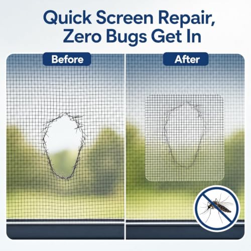 20Sheets Window Screen Patches Repair Kit, 4 Sizes Black Windows Screen Repair Mesh Tapes Blow Dryer, Self-Adhesive Windows Screen Repair Tapes for Window, Door, Screen Tears Holes