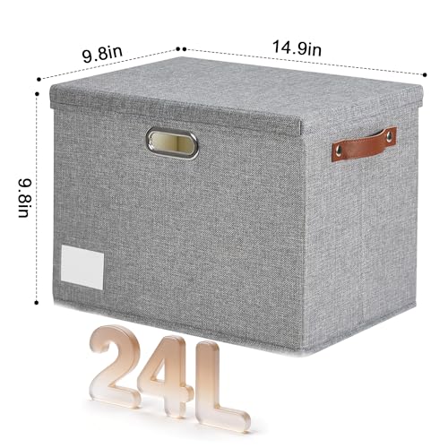 15" Fabric Storage Box with Lids, 3-Pack, Gray - color: Gray, size: Medium-15"