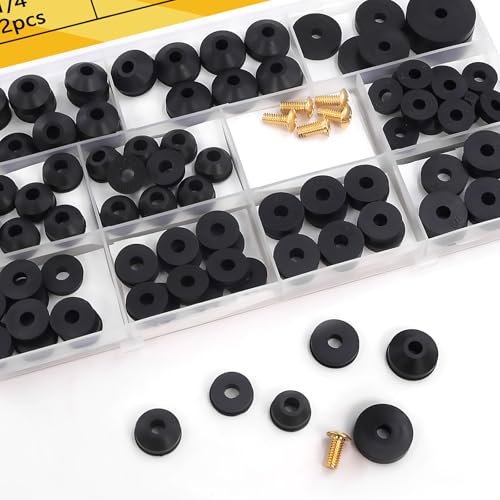 114-Piece 12 Sizes Faucet Washers Assorted Kit - Outdoor Spigot Repair Kit for Hose Bib, Water Valve - Flat & Beveled Faucet Rubber Washer Assortment, Brass Bibb Screws - size: 12
