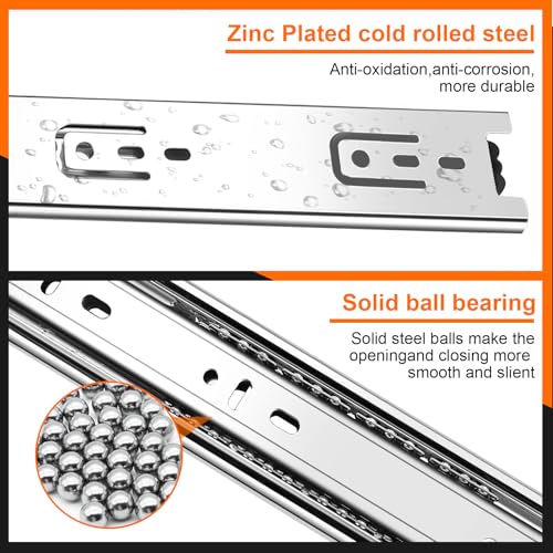 22 inch Drawer Slides 4 Pairs (8pcs) 3 fold Full Extension Side Mount Cabinet Drawer Glides 22" Silver Cabinet Rails for Dresser, Cabinet, Kitchen,Trash Can, Wardrobe 100 LB Capacity - size: 22 Inch