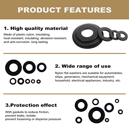 510 Pcs Black Nylon Flat Washer Assortment Kit