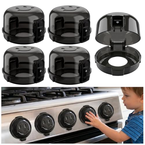 Gas Stove Knob Safety Covers | Oven Lock Baby Proofing - Heat Resistant - color: Black