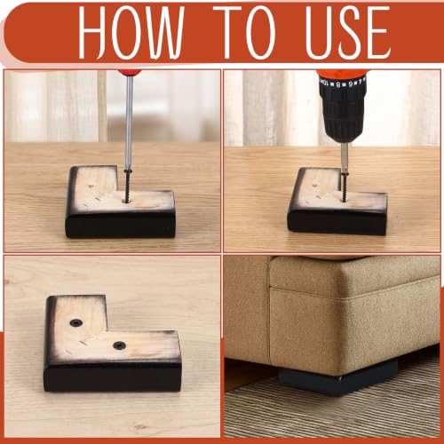 Geelin 4 Pack Wooden Furniture Risers 1 Inch High L‑Shaped Bed Risers with Metal Screws and Anti-Slip Pads Furniture Legs Couch Legs Replacement Sofa Feet for Coffee Table Bed Dresser (Black) - color: Black, size: 1 Inch
