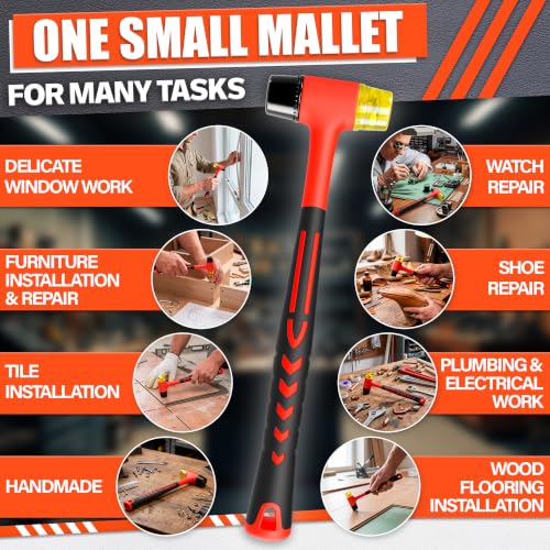 Small Rubber Mallet Hammer 1", 25mm Lightweight, Non Slip Grip 9.6 In - color: Red-black