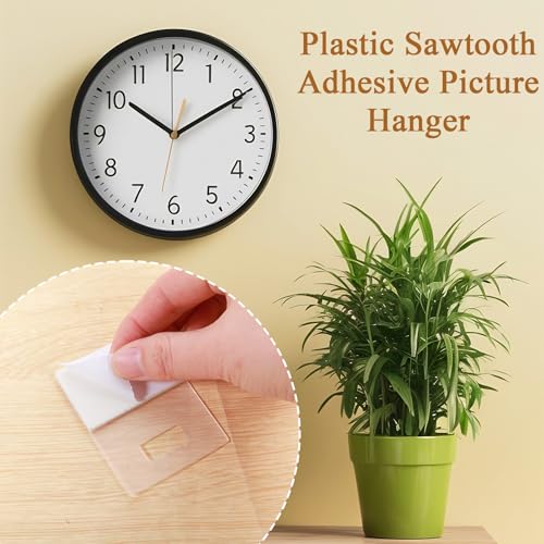10 Pcs Adhesive Picture Hangers, Adhesive Foamboard Hanger, Plastic Sawtooth Adhesive Picture Hanger, No Nail Stick on Picture Hangers, No Hole Picture Hanging Picture Frame Hooks for Back of Frames