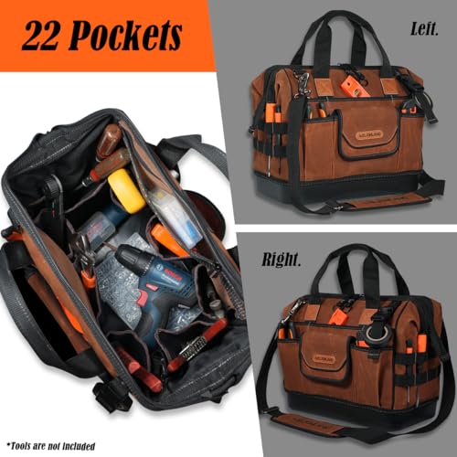 WELKINLAND 22-Pockets Hard Bottom Tool Bag, 14-Inch Electrician Tool Bag
