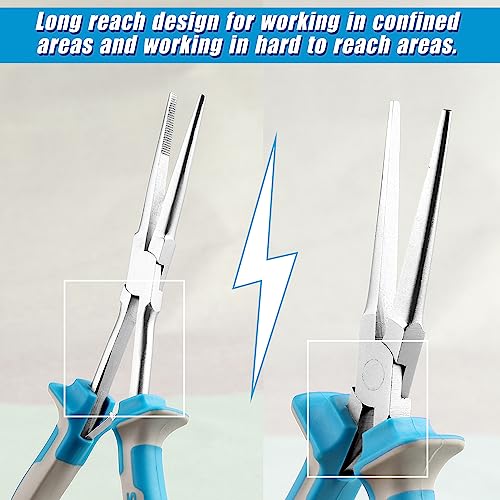 SPEEDWOX Long Reach Extra Long Needle Nose Pliers With Teeth Wire Looping Pliers for Jewelry Making, Protective Cover For Narrow Space - style: Upgrade Needle Nose Pliers with Teeth