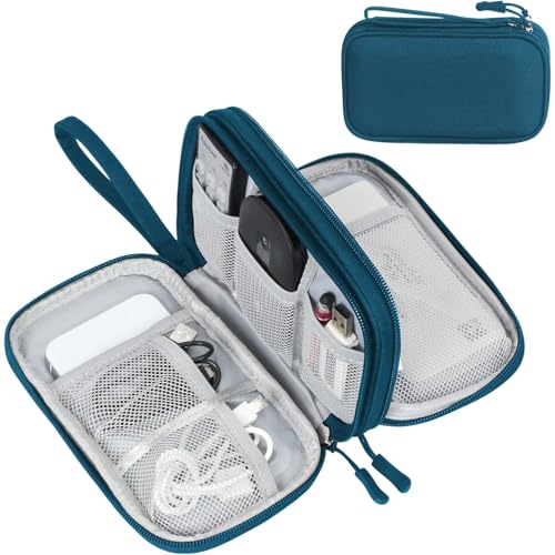 FYY Electronic Organizer, Travel Tech Pouch Bag, Cable Organizer Dark Green | Wrist Strap, Waterproof, Double Layers Portable Electronics Travel Carrying Case for Cord, Charger, Daily Business Trips Use - color: Dark Green, size: 7.5 x 4.3 x 2.2 inches