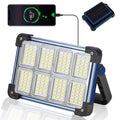 120W Solar Rechargeable Work Light, 144 LED Portable Flood Light with Stand, IP66 Waterproof 4 Modes LED Job Site Lighting Flashlights for Mechanic Camping Fishing Car Repair - color: Blue