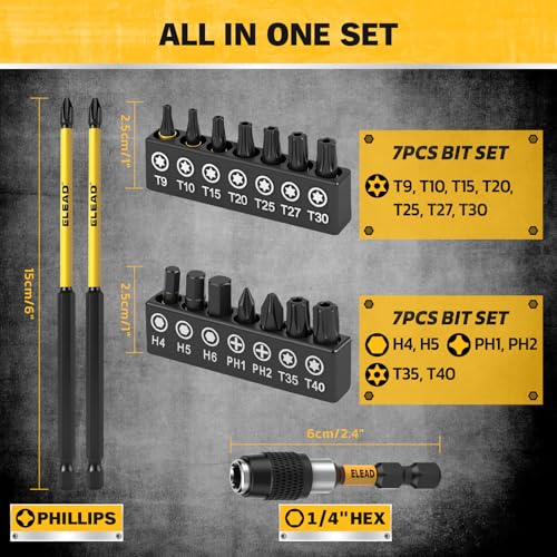Magnetic Nut Driver Bit Set, 35-Piece Extra Long Nut Driver Set for Impact Drill, Metric & SAE, PH1 & PH2 Screwdriver Bits 1/4 Drive Shank Adapter Extension, Durable for Professional Projects - style: 35-Piece Nut Driver Set