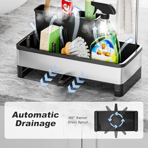 Ewaiira Sponge Holder for Kitchen Sink, Stainless Steel Sink Caddy - color: D-black