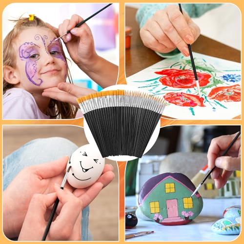 AROIC Small Paint Brushes Bulk,160 Pcs Black Nylon Hair Paint Brushes - color: Black, size: 80 Flat + 80 Round