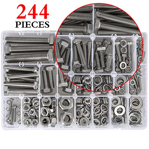 Metric Bolt Assortment, 244PCS M3 M4 M5 M6 M8 M10 Hex Bolts and Nuts Kit, 10-50mm Stainless Steel Bolts and Nuts Kit, Flat Hex Head Screws Bolts Nuts, Lock and Flat Gasket Washers Assortment Kit - size: A. M3 M4 M5 M6 M8 M10