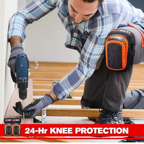 REXBETI Knee Pads for Men, Anti-slip Construction Gel Knee Pads for Work - color: Orange